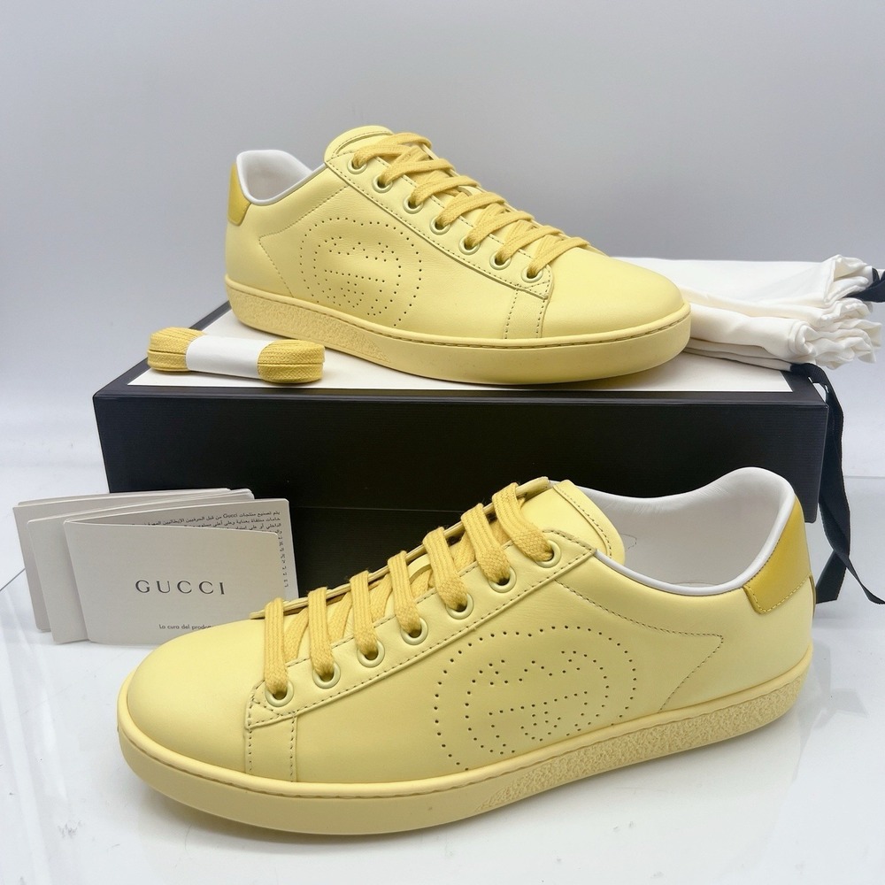 GUCCI Ace Interlocking GG Logo Low Top Sneaker Yellow Leather EU 38 US 8